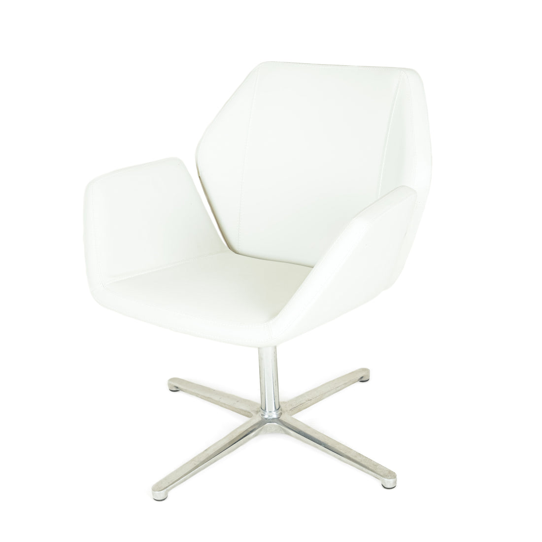 KEILHAUER Cahoots Ivory Leather & Aluminum Armchairs Set Of 2
