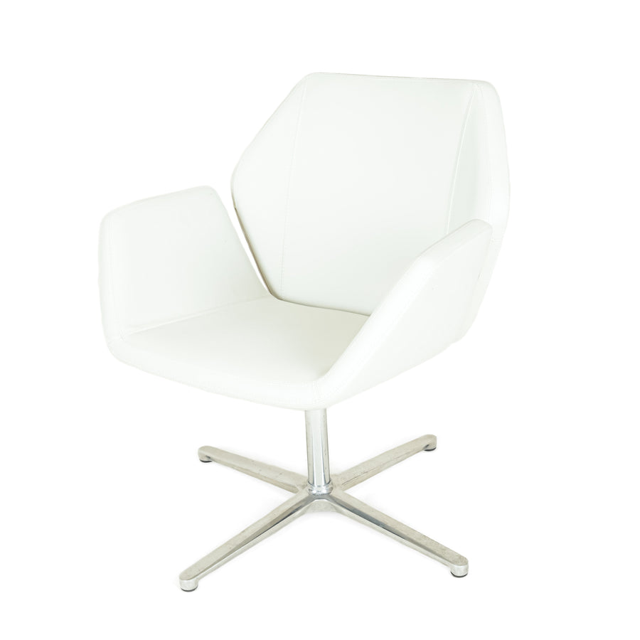 KEILHAUER Cahoots Ivory Leather & Aluminum Armchairs Set Of 2