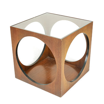 KROEHLER Vintage Cube End Table With Smoked Glass Top