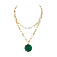 GUCCI 18K Yellow Gold Carved Round Malachite Pendant Necklace