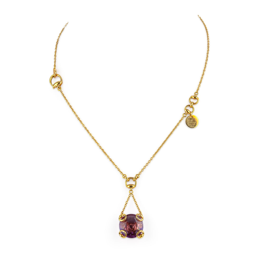 GUCCI 18K Yellow Gold Faceted Amethyst Pendant Necklace