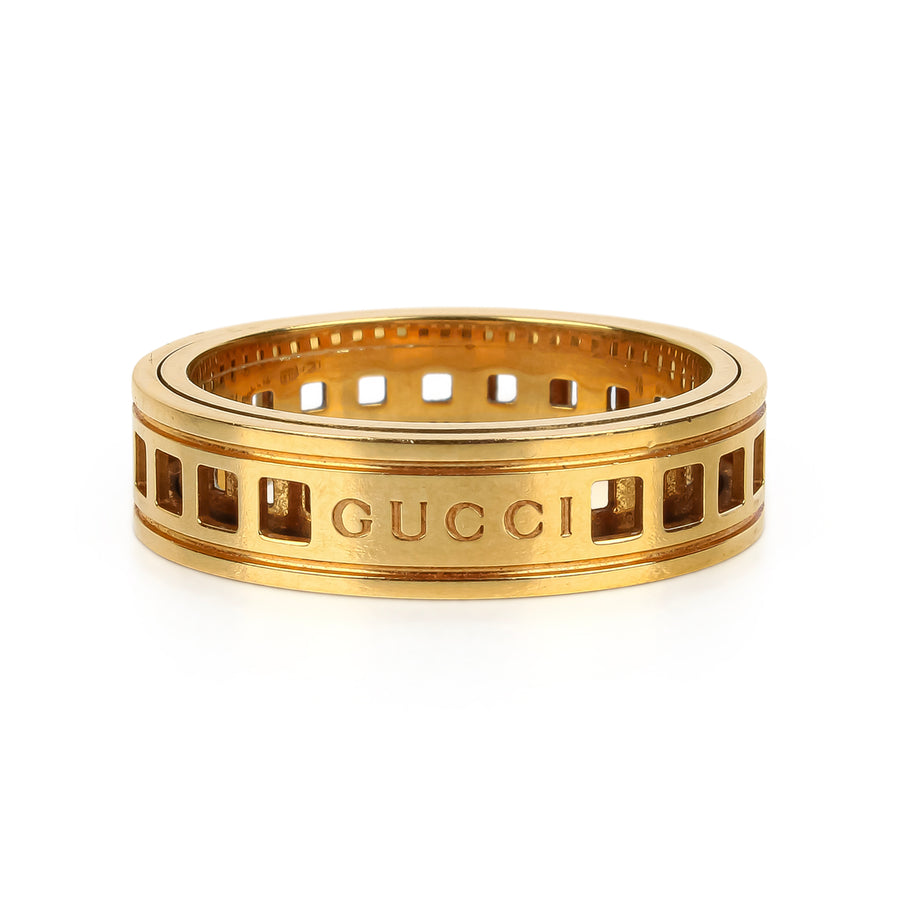 GUCCI 18K Yellow Gold Square Cut Out Spinning Band