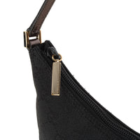 GUCCI Flat Shoulder Bag - Black GG Canvas Gunmetal Leather