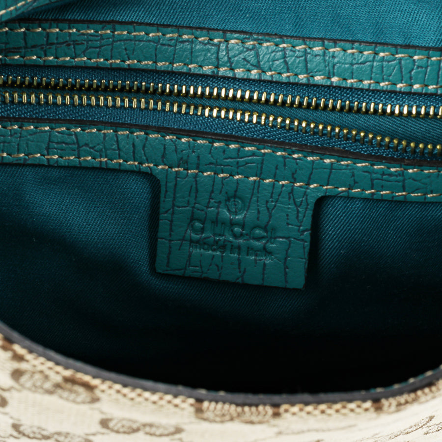 GUCCI Hasler Shoulder Bag - Blue Leather & Canvas