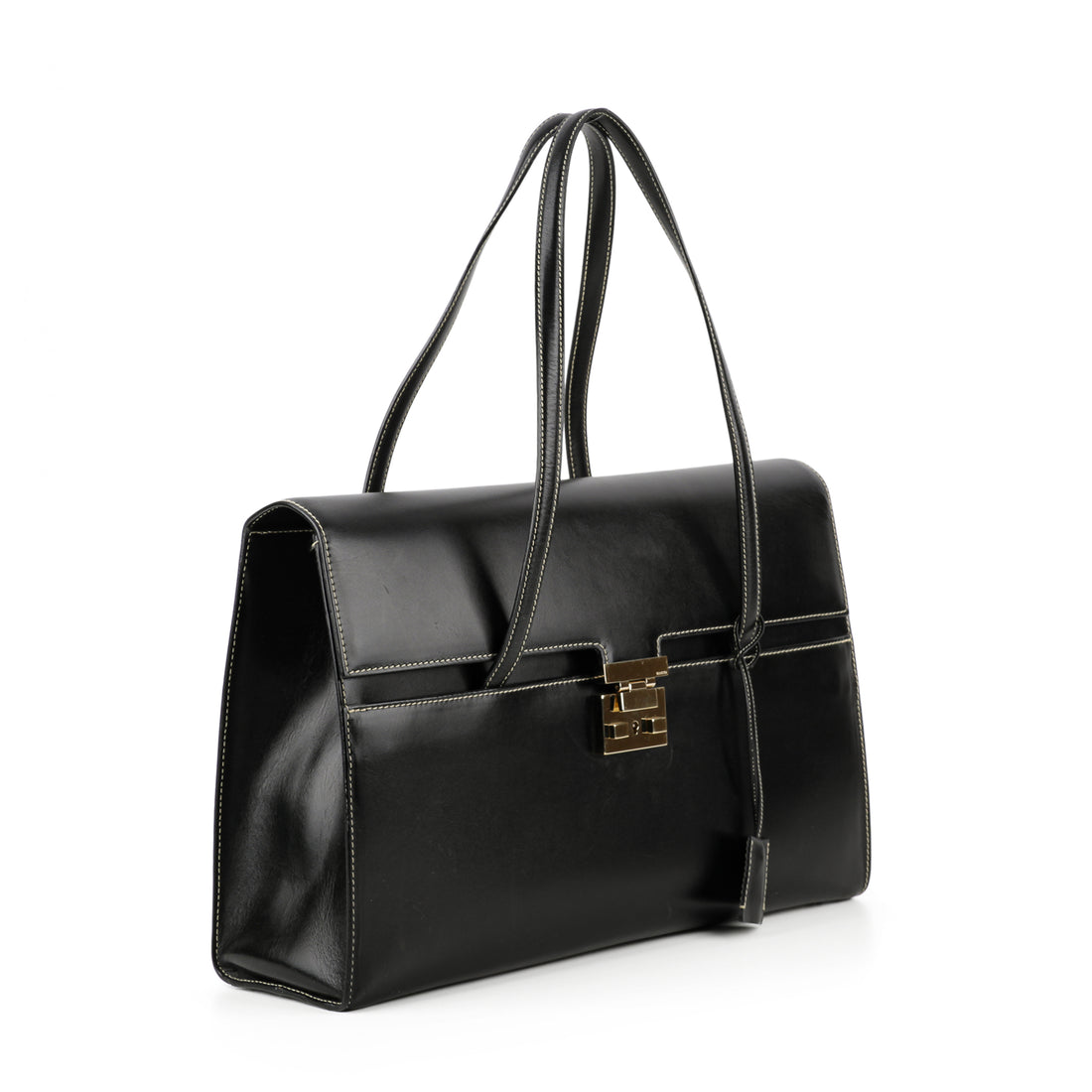 GUCCI Lady Lock Flap Tote - Black Leather