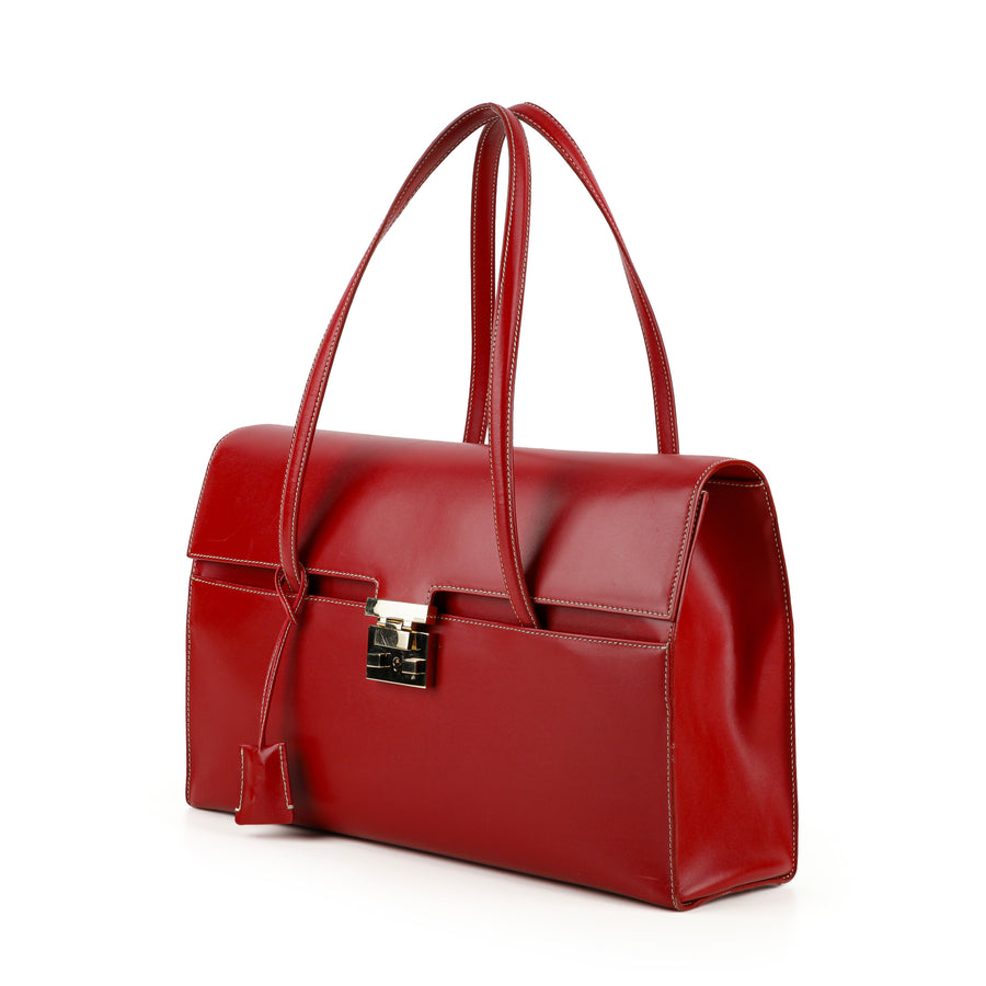GUCCI Lady Lock Flap Tote - Red Leather