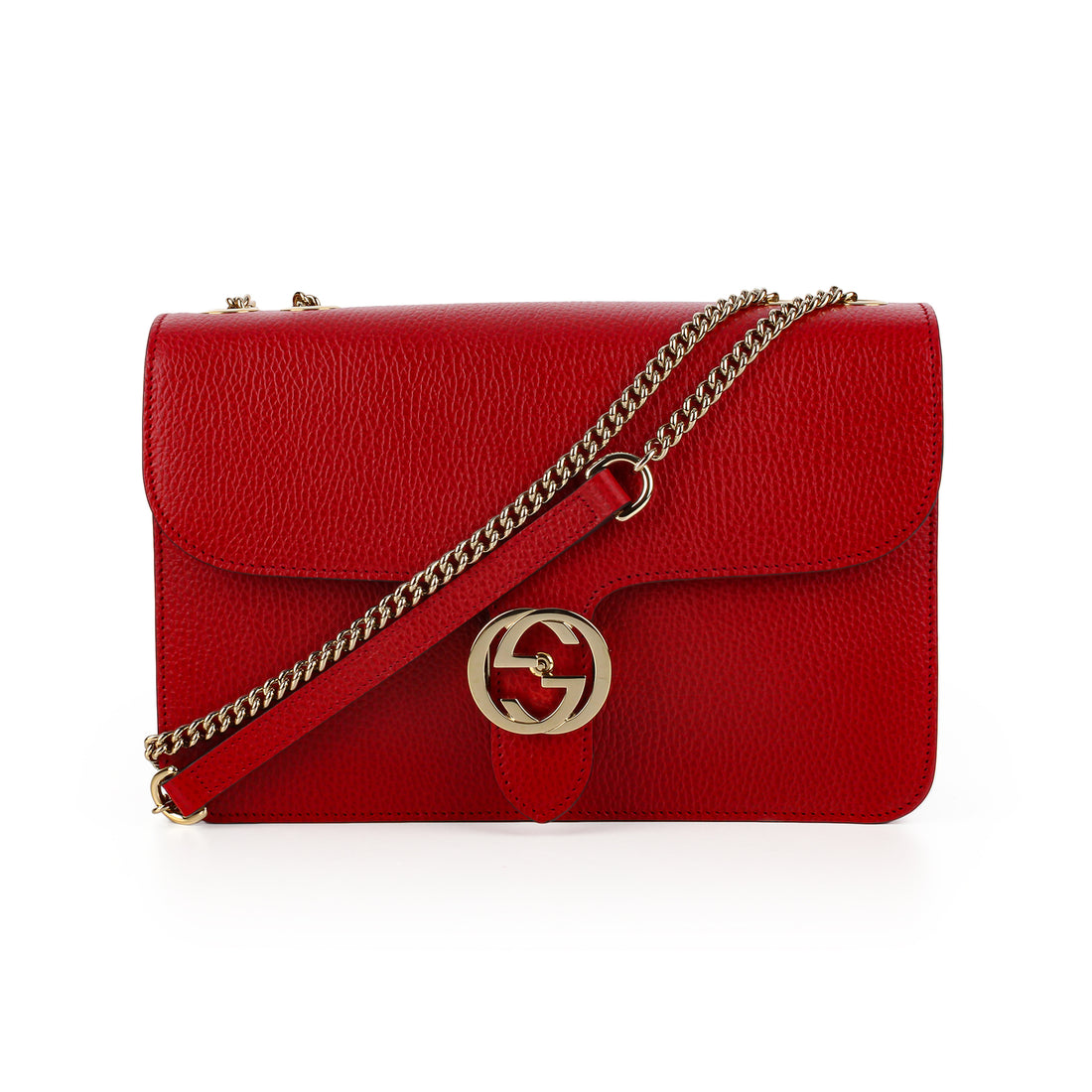 GUCCI Medium Interlocking G Dollar Shoulder Bag - Red Calfskin