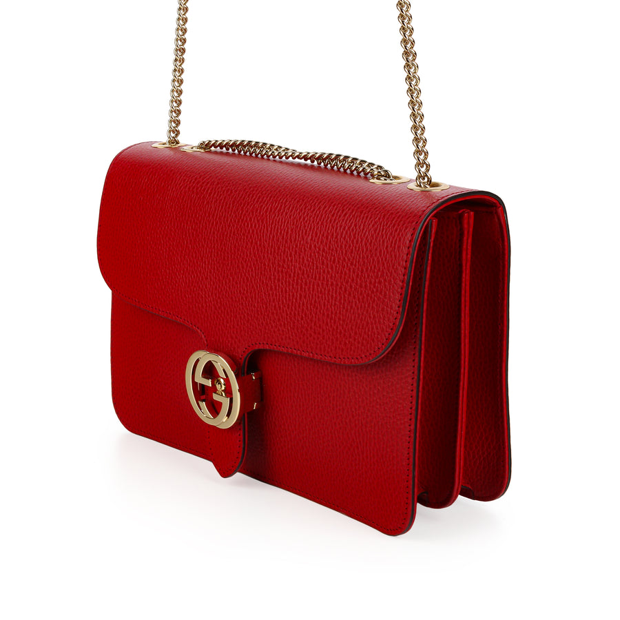 GUCCI Medium Interlocking G Dollar Shoulder Bag - Red Calfskin