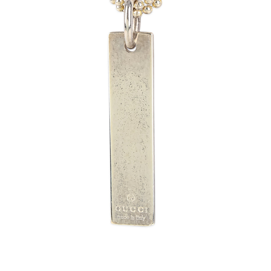 GUCCI Sterling Silver Bead Chain Tag Necklace