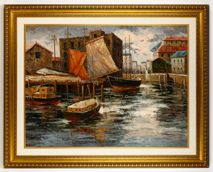 G. Reynolds - Boats in Harbour - Oil on Canvas
