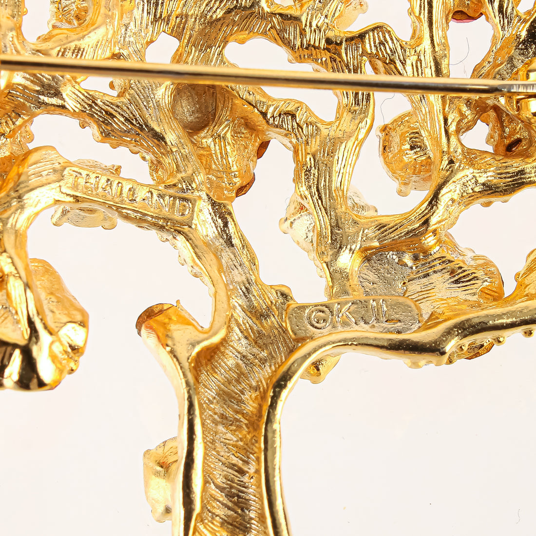 KENNETH JAY LANE Gold Tone Orange Green Tree of Life Brooch