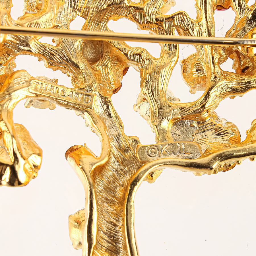 KENNETH JAY LANE Gold Tone Orange Green Tree of Life Brooch