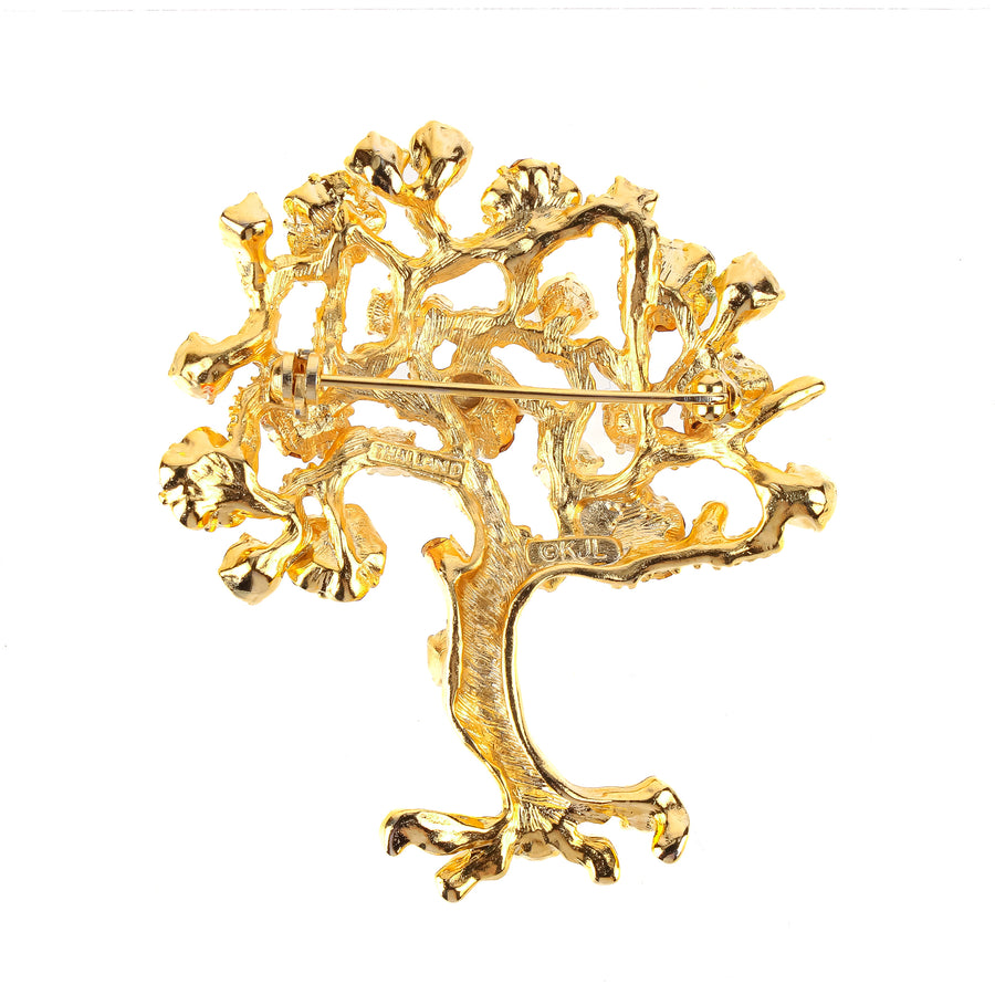 KENNETH JAY LANE Gold Tone Orange Green Tree of Life Brooch