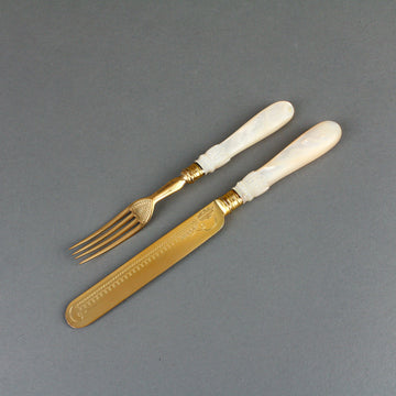 HAMILTON CRICHTON & CO. Gold Plated Dessert Flatware Set with Mother-of-Pearl Handles