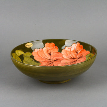 MOORCROFT Green Hibiscus Footed Centrepiece Bowl