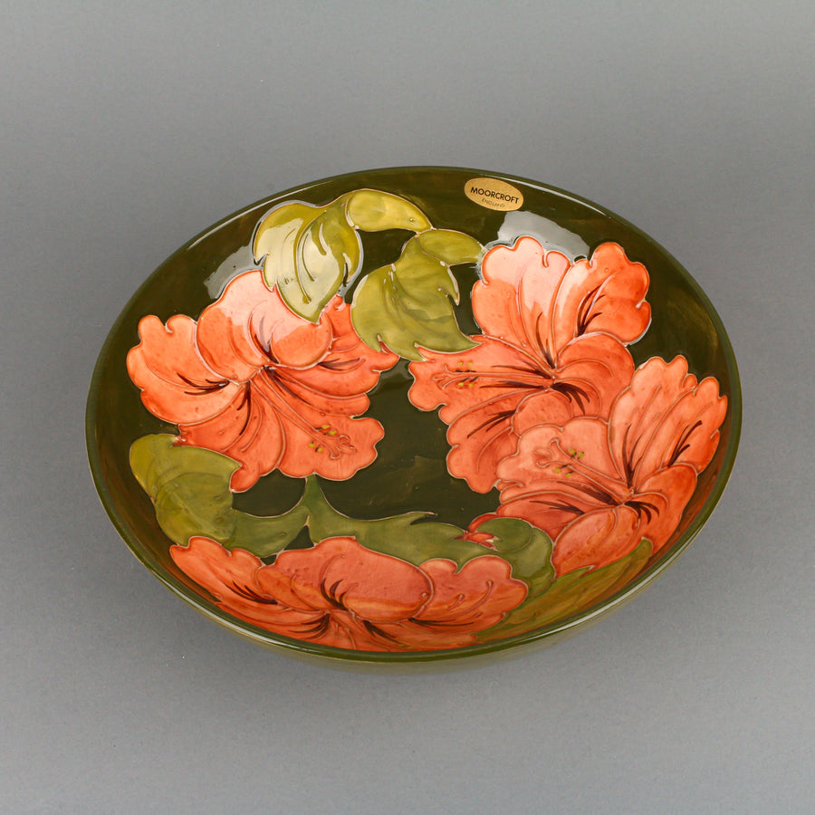 MOORCROFT Green Hibiscus Footed Centrepiece Bowl