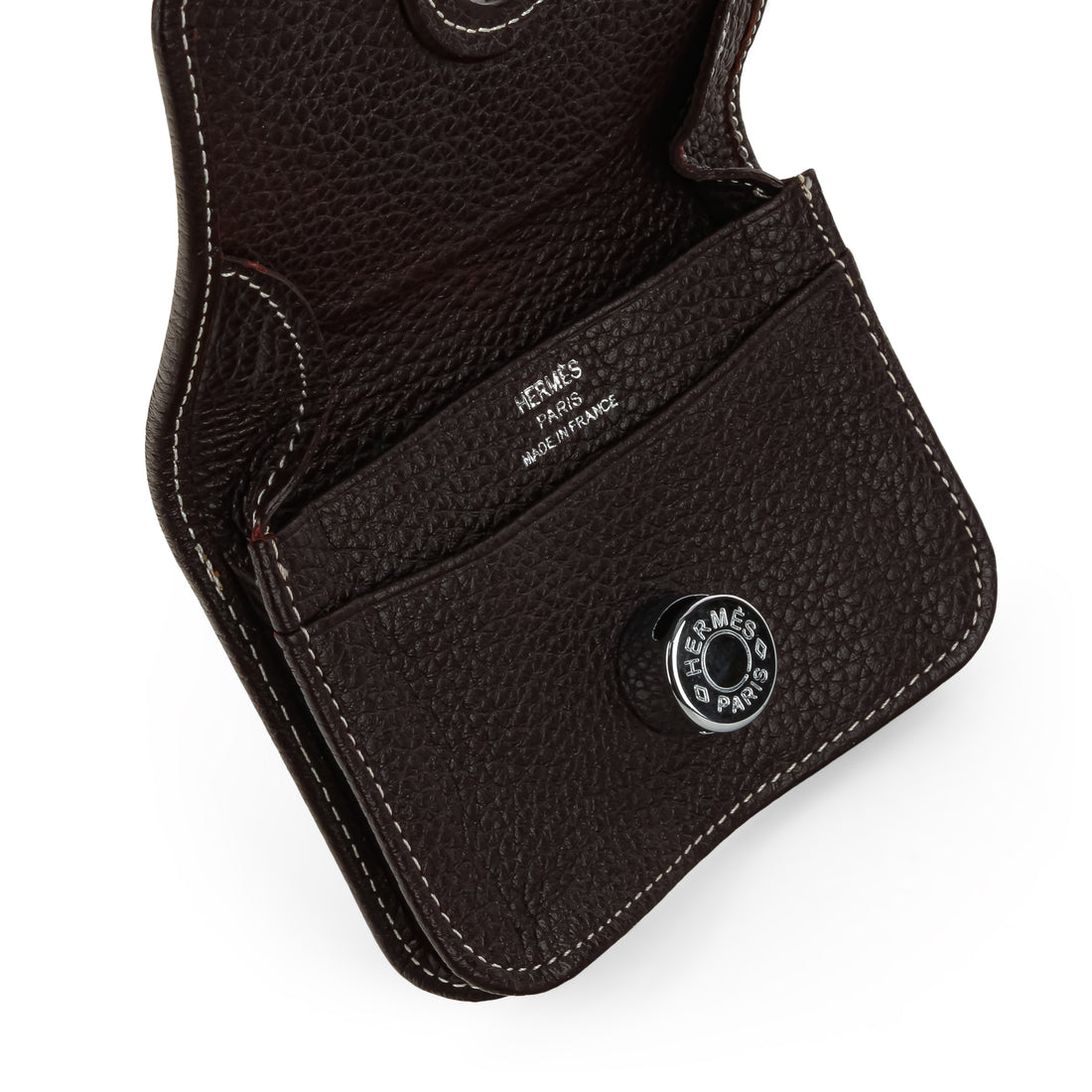 HERMÈS Dogon Card Holder - Brown Pebbled Leather