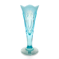 MOSSER Blue Opalescent Glass Diamond Point Trumpet Vase