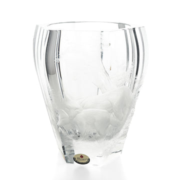 MOSER Cut/Etched Wolf & Cub Crystal Hexagonal Vase
