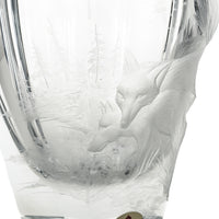MOSER Cut/Etched Wolf & Cub Crystal Hexagonal Vase