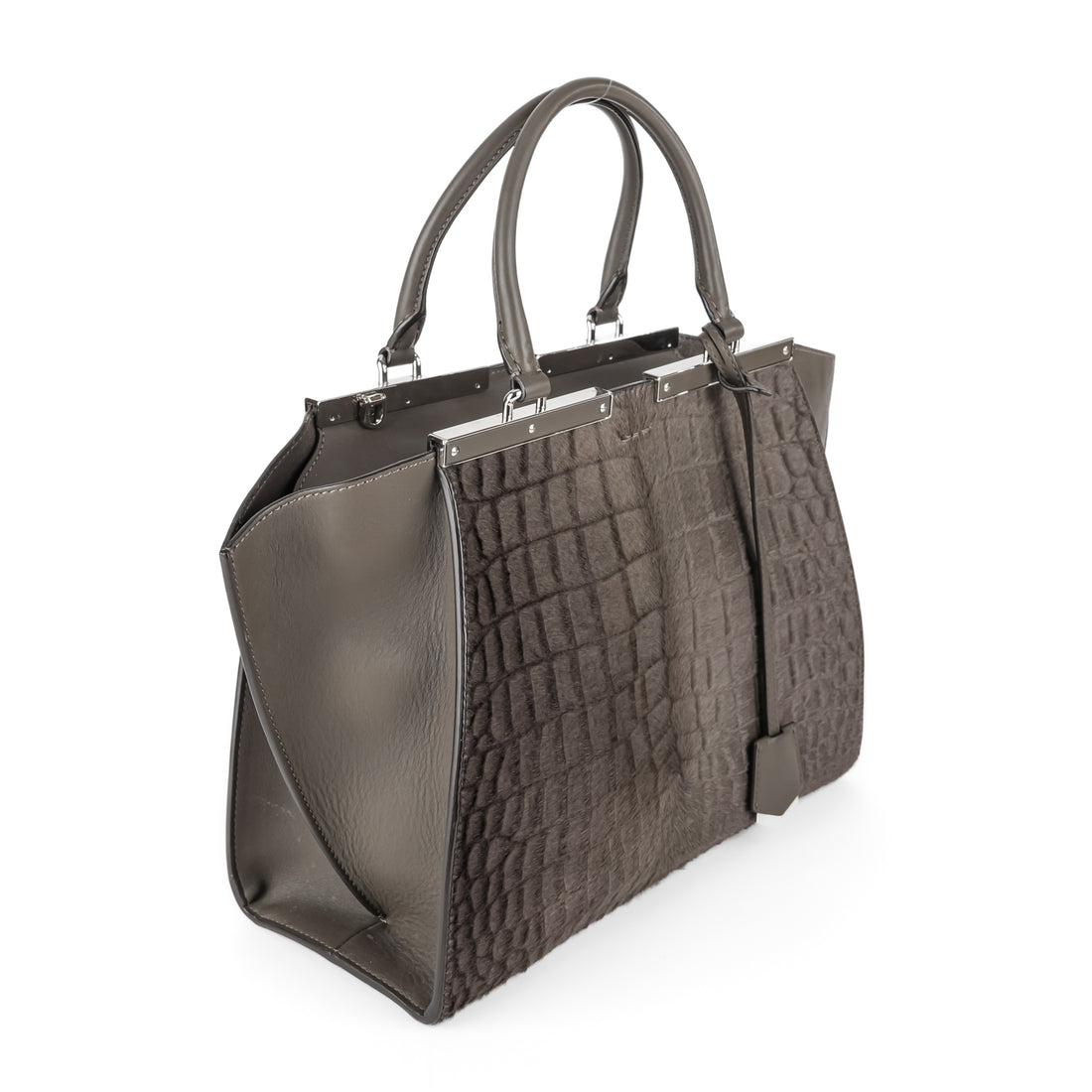 FENDI 3 Jour Grey Pony Hair & Leather Handbag
