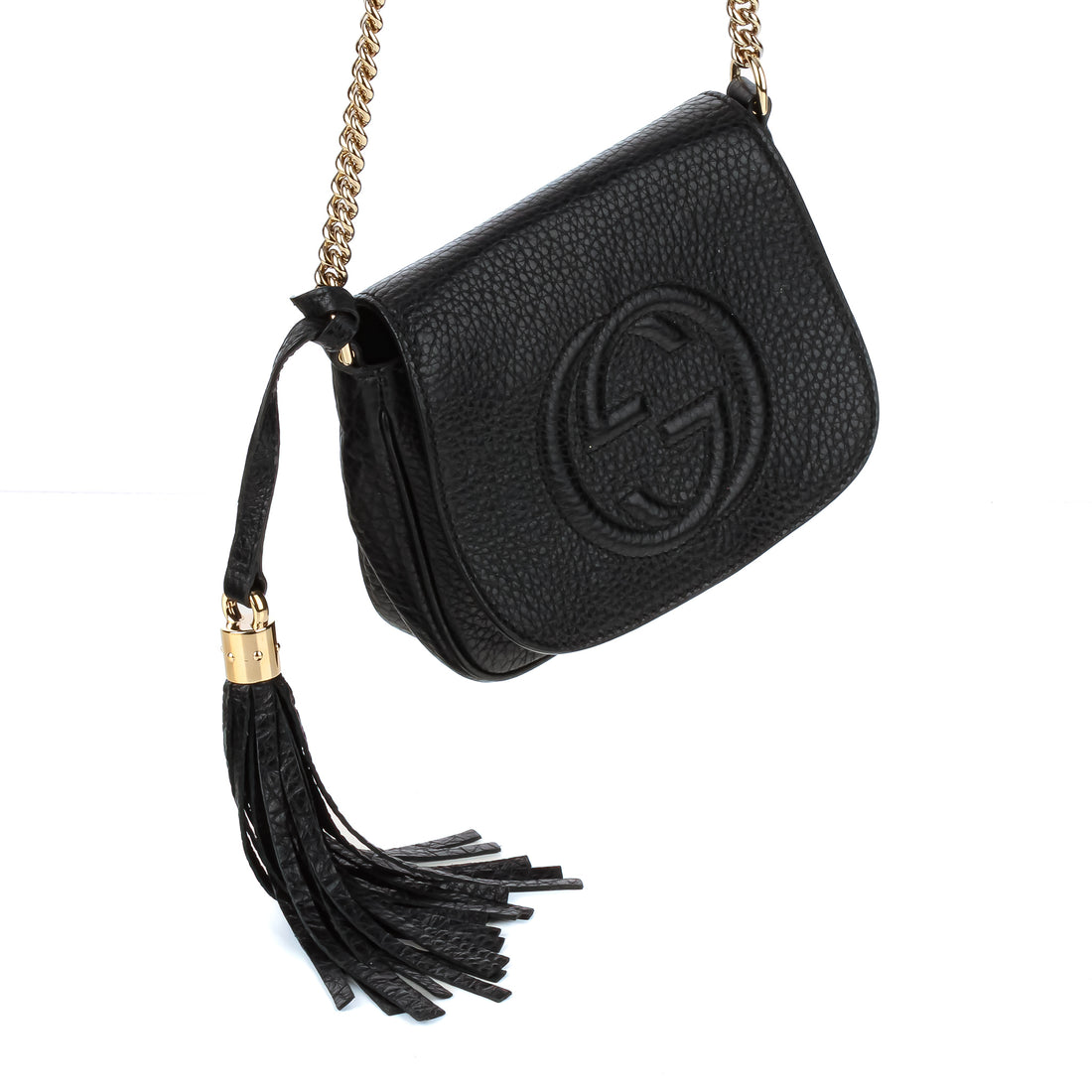 GUCCI Soho Flap Tassel Chain Shoulder Bag - Black Leather