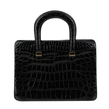 Vintage Crocodile Handbag - Black Patent