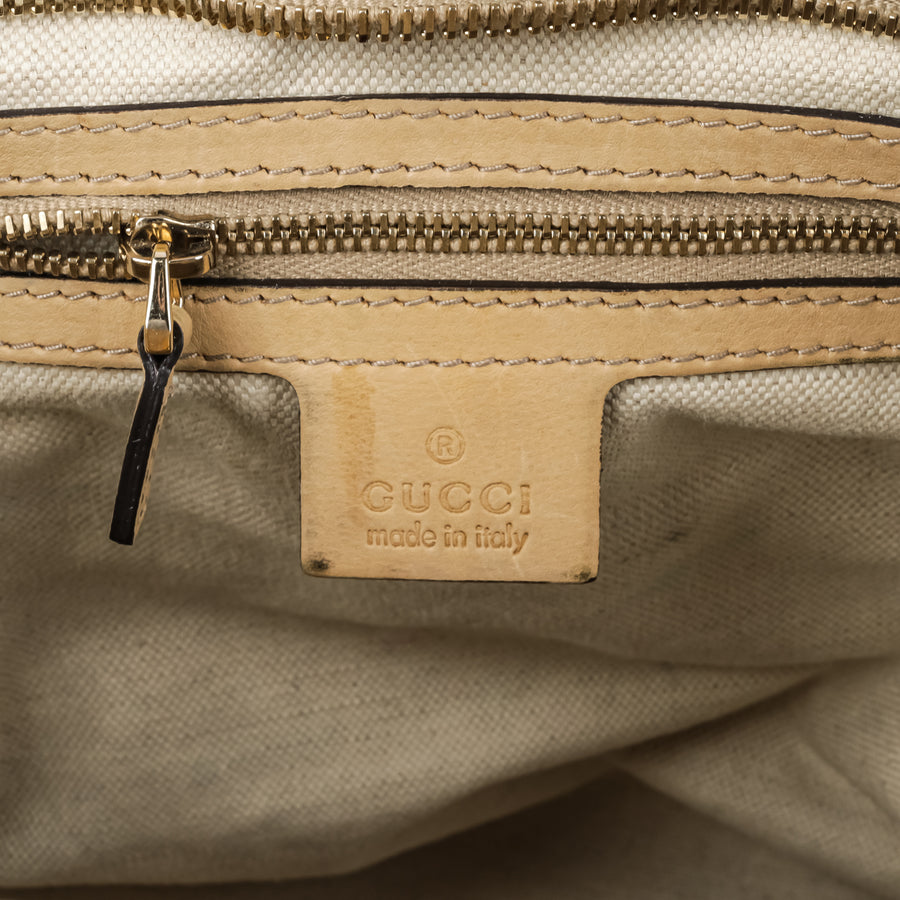 GUCCI Diamante Bamboo Handbag - Beige Leather