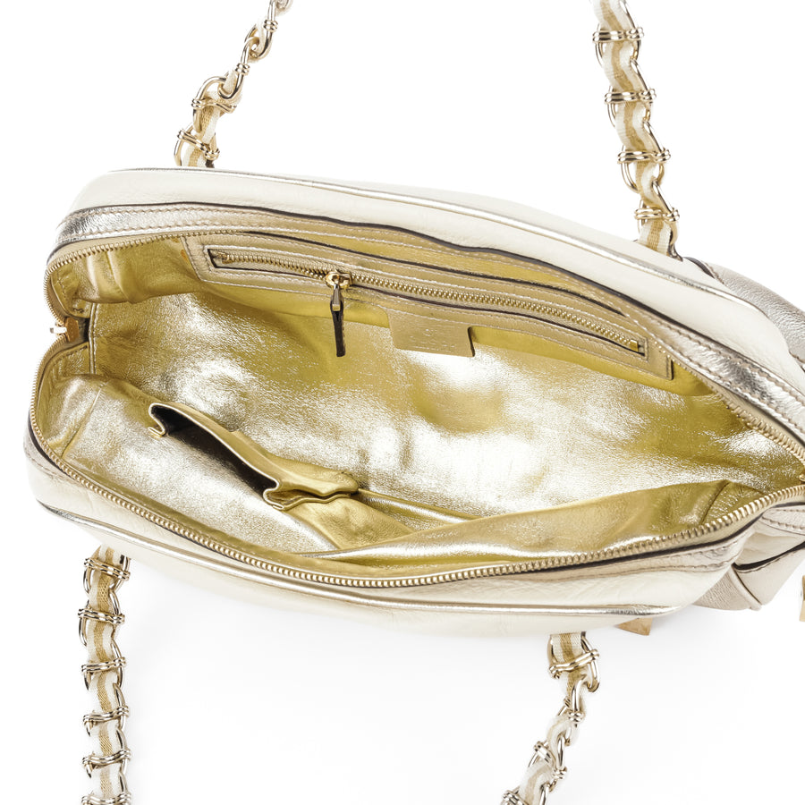 GUCCI Capri Bowler Bag - Ivory Gold Leather