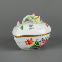 HEREND Heart-Shaped BonBon Box with Branch & Rose Knob