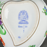 HEREND Heart-Shaped BonBon Box with Branch & Rose Knob