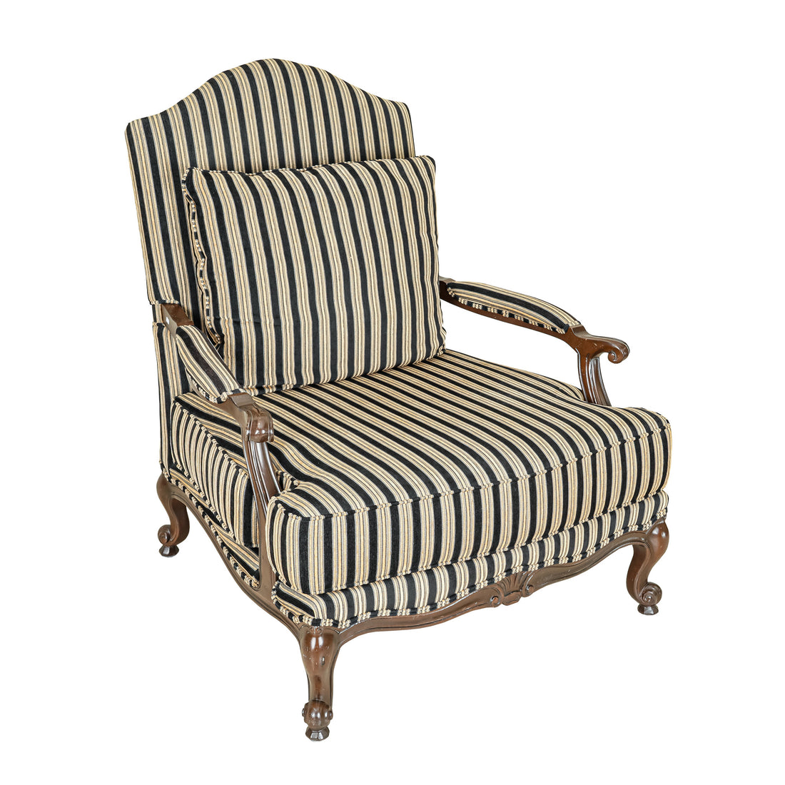 Regence Style Bergère Chair Striped Black & Gold Upholstery