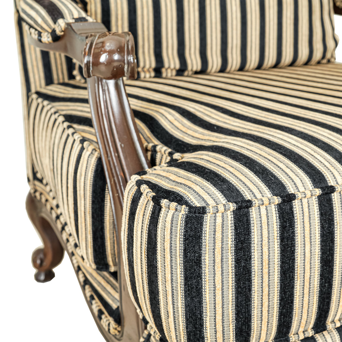 Regence Style Bergère Chair Striped Black & Gold Upholstery