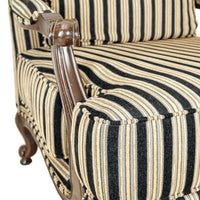 Regence Style Bergère Chair Striped Black & Gold Upholstery