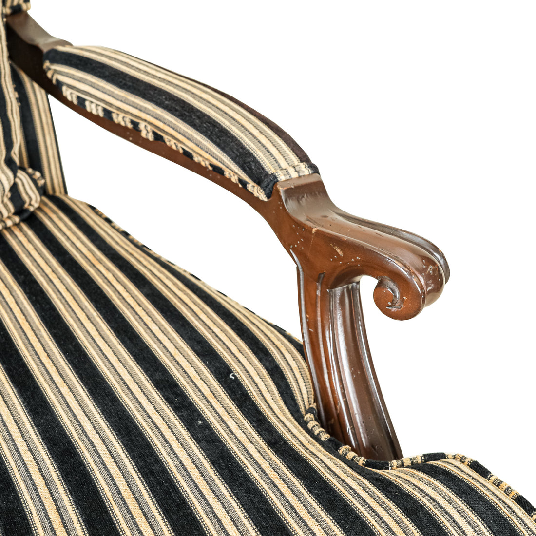 Regence Style Bergère Chair Striped Black & Gold Upholstery