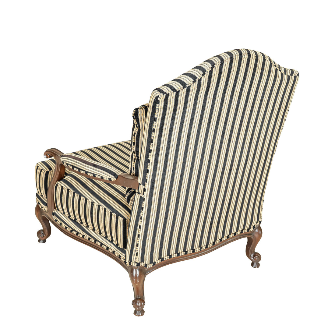 Regence Style Bergère Chair Striped Black & Gold Upholstery