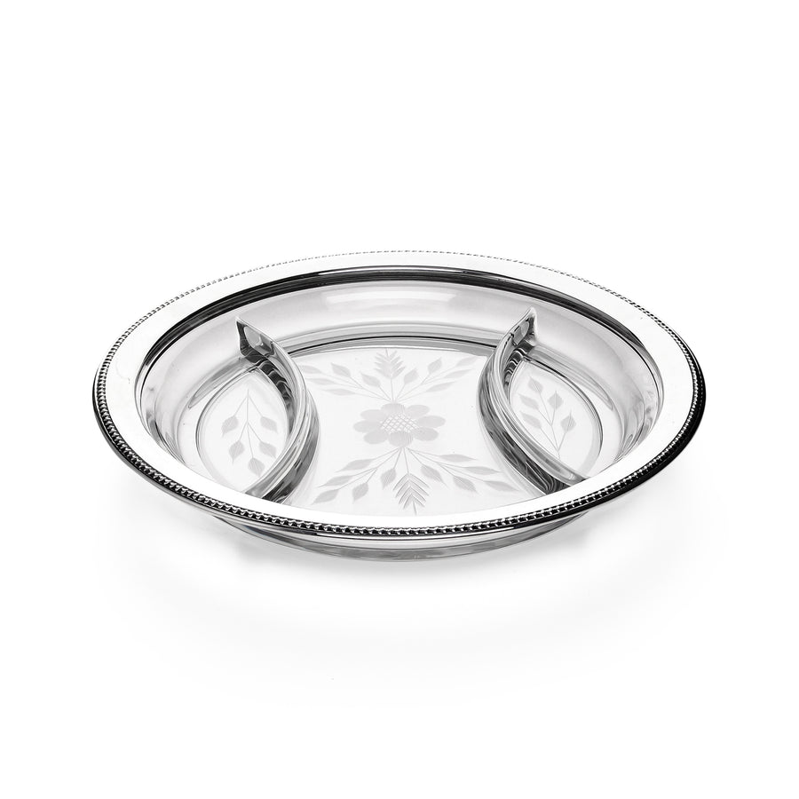 INTERNATIONAL SILVER Sterling Silver Rim Crystal Pickle Tray