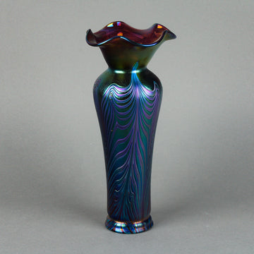 VACLAV STEPANEK Iridescent Pulled Feather Art Glass Vase