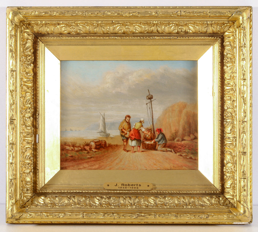 James Roberts - Figures on Road - Oil on Board