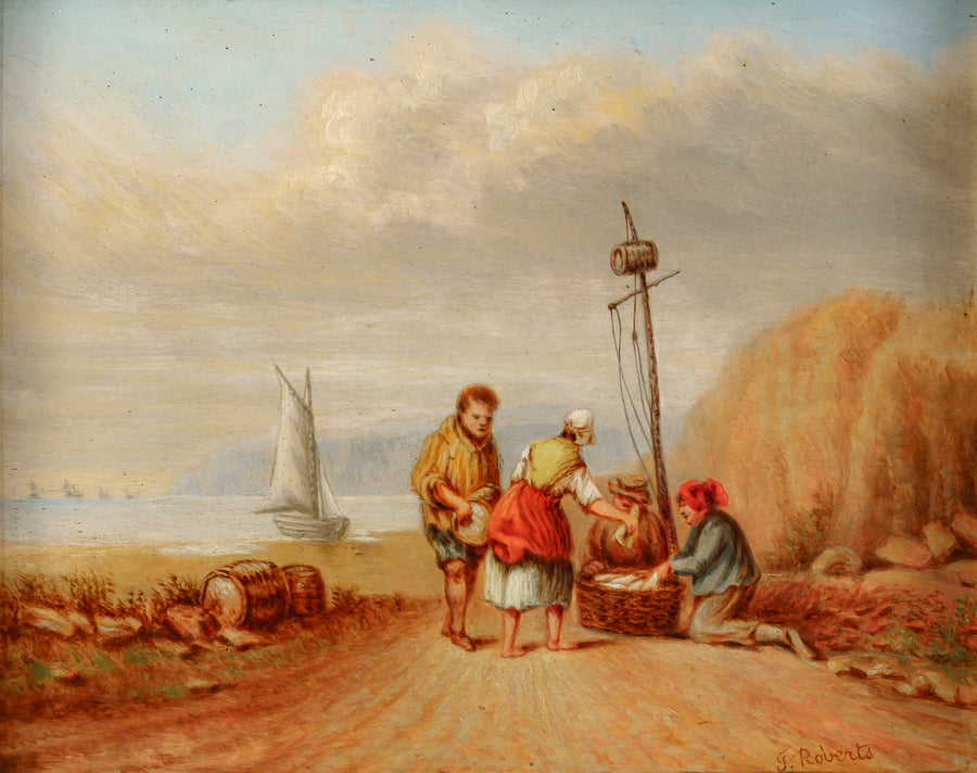 James Roberts - Figures on Road - Oil on Board