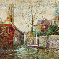 Jean Jacques Gauvrit - "Canal In Bruges" - Oil on Canvas