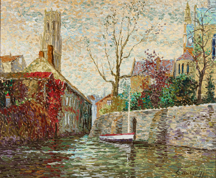 Jean Jacques Gauvrit - "Canal In Bruges" - Oil on Canvas