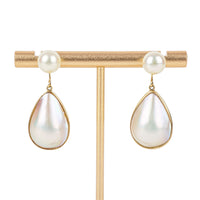 14K Yellow Gold Pearl & Mabe Pearl Convertible Drop Earrings