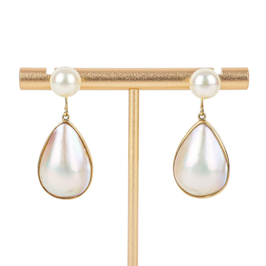 14K Yellow Gold Pearl & Mabe Pearl Convertible Drop Earrings