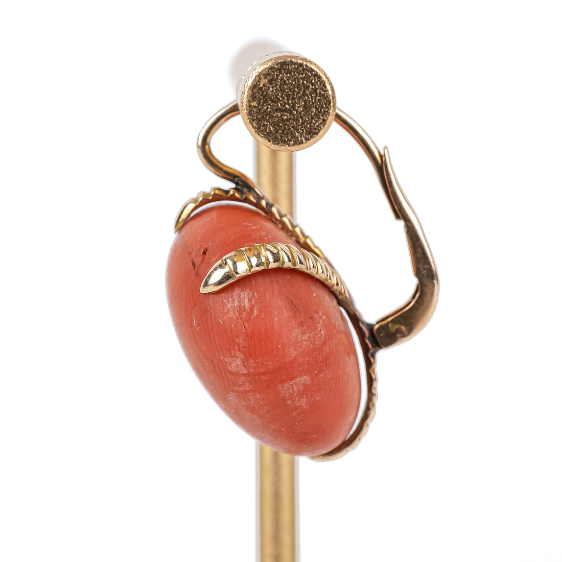 14K Yellow Gold Coral Cabochon Drop Earrings