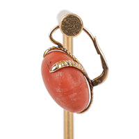 14K Yellow Gold Coral Cabochon Drop Earrings