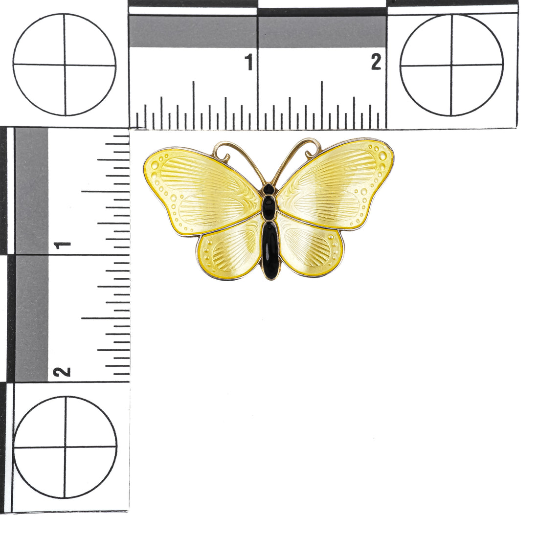 IVAR HOLTH Sterling Guilloche Enamel Butterfly Brooch - Yellow Black