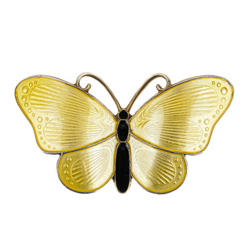 IVAR HOLTH Sterling Guilloche Enamel Butterfly Brooch - Yellow Black