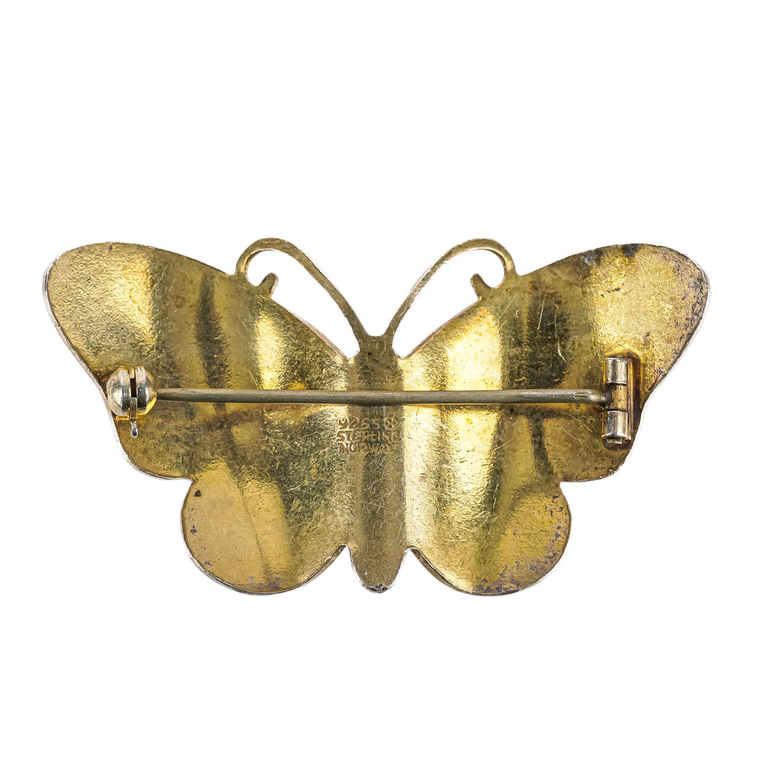 IVAR HOLTH Sterling Guilloche Enamel Butterfly Brooch - Yellow Black