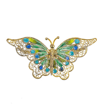 800 Gilt Silver Filigree Enamel Large Butterfly Brooch